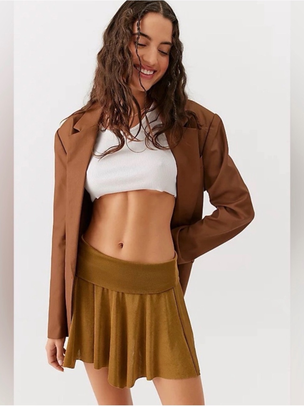Urban Outfitters Brown Slinky Foldoved Suki Mini Skirt Womens Size M Whimsigoth